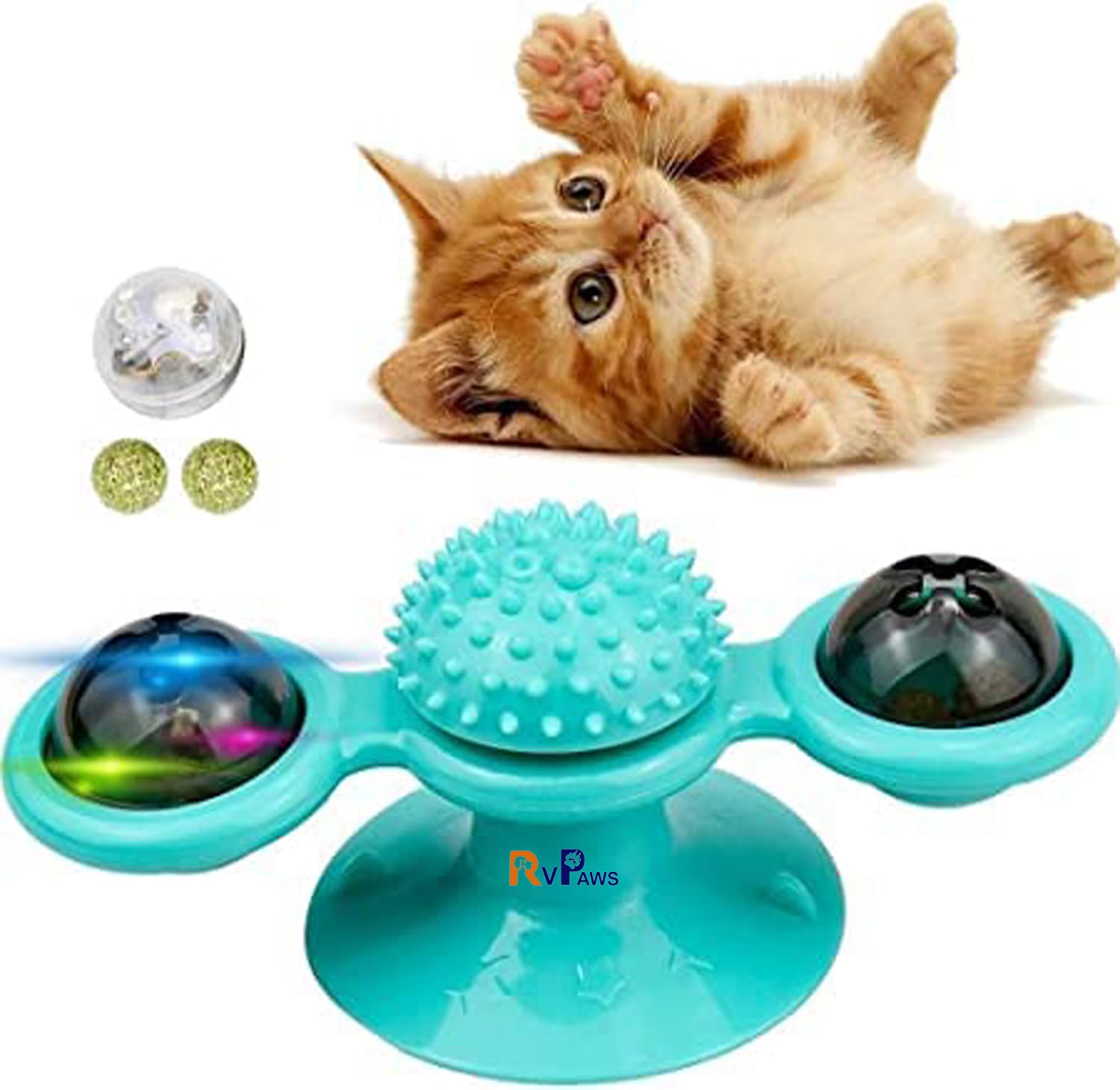 RvPaws Windmill Cat Toys, Turntable Interactive Cat Toy with Suction Cup Brush for Cat Tooth Cleaning Scratching, Wall Mount Cat Spinner with Rotatable Toy Ball (B0BHT81R45) Amazon Price History, Amazon Price Tracker