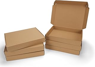 13x10x2 Shipping Boxes Set of 6, Medium Cardboard Boxes for Packaging, Brown Mailing Boxes for Small Business