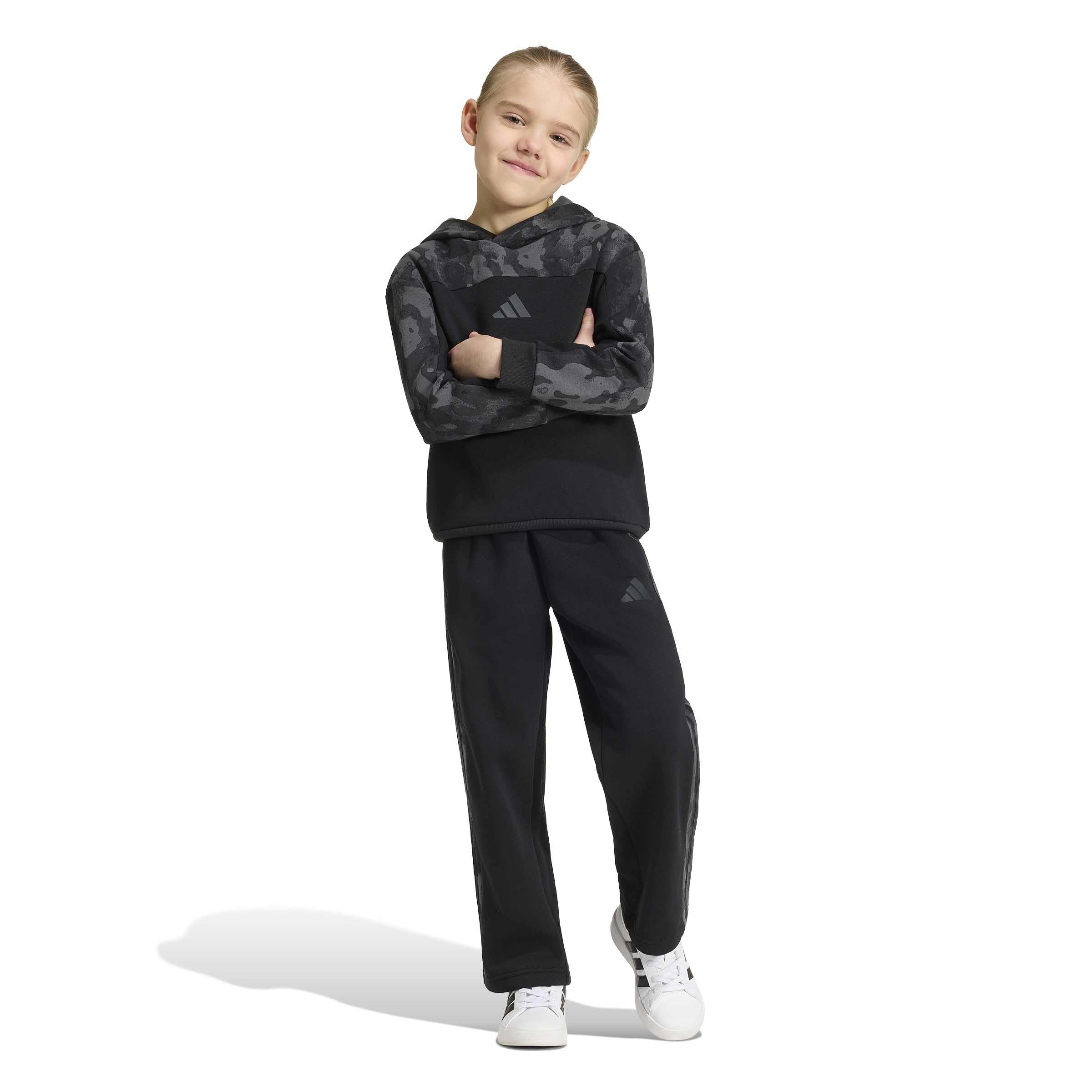 adidas Unisex - Bambini e ragazzi Seasonal Essentials Hooded Fleece Jogger Set Little Kids Track_Suit, black/carbon, 7-8 Years