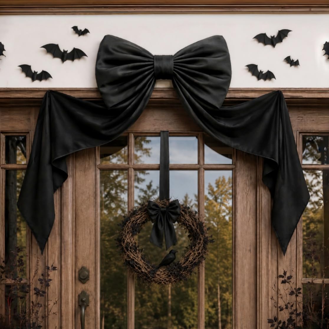 Black Bow Decor, 40 x 24 Inches Large Big Black Bow Party Decorations for Backdrop Birthday Wedding Bride, Huge Satin Ribbon Tie Hanging Wall Decor for Her (Satin, Internal Stability Layer)