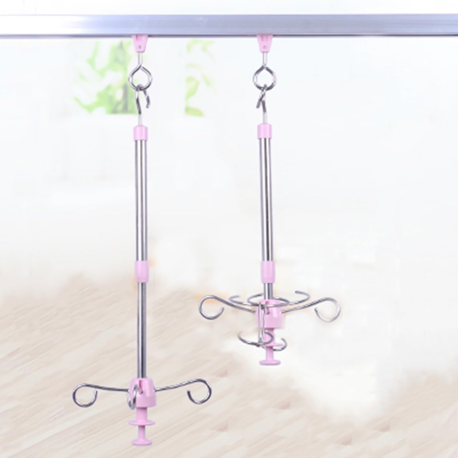 Portasueros Rosa Portabotellas de Acero Inoxidable con Riel de Instalación de Aleación de Aluminio Diseño Ajustable Montaje en Techo for Una Instalación Segura Diseño de Múltiples Ganchos(Pink- with h