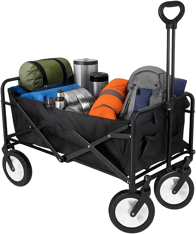 Amig - Foldable Garden Trolley Beach Trolley with Waterproof Oxford Fabric Colour Black 20 cm Diameter 360º Wheels Maximum Load 100 kg