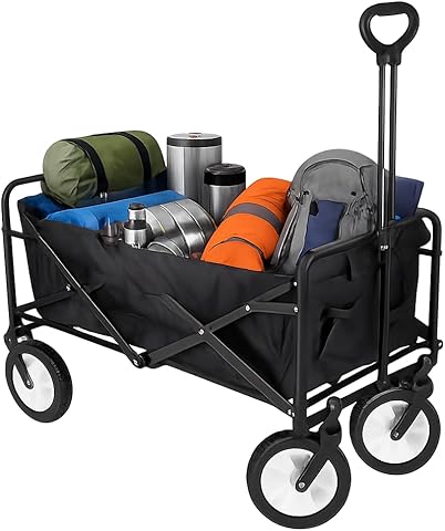 Amig - Carro Plegable Todoterreno - Tela Impermeable - Color Negro - Ruedas de Ø20cm 360º - Carga máx. 100kg - Carrito de Camping, Playa y Jardín