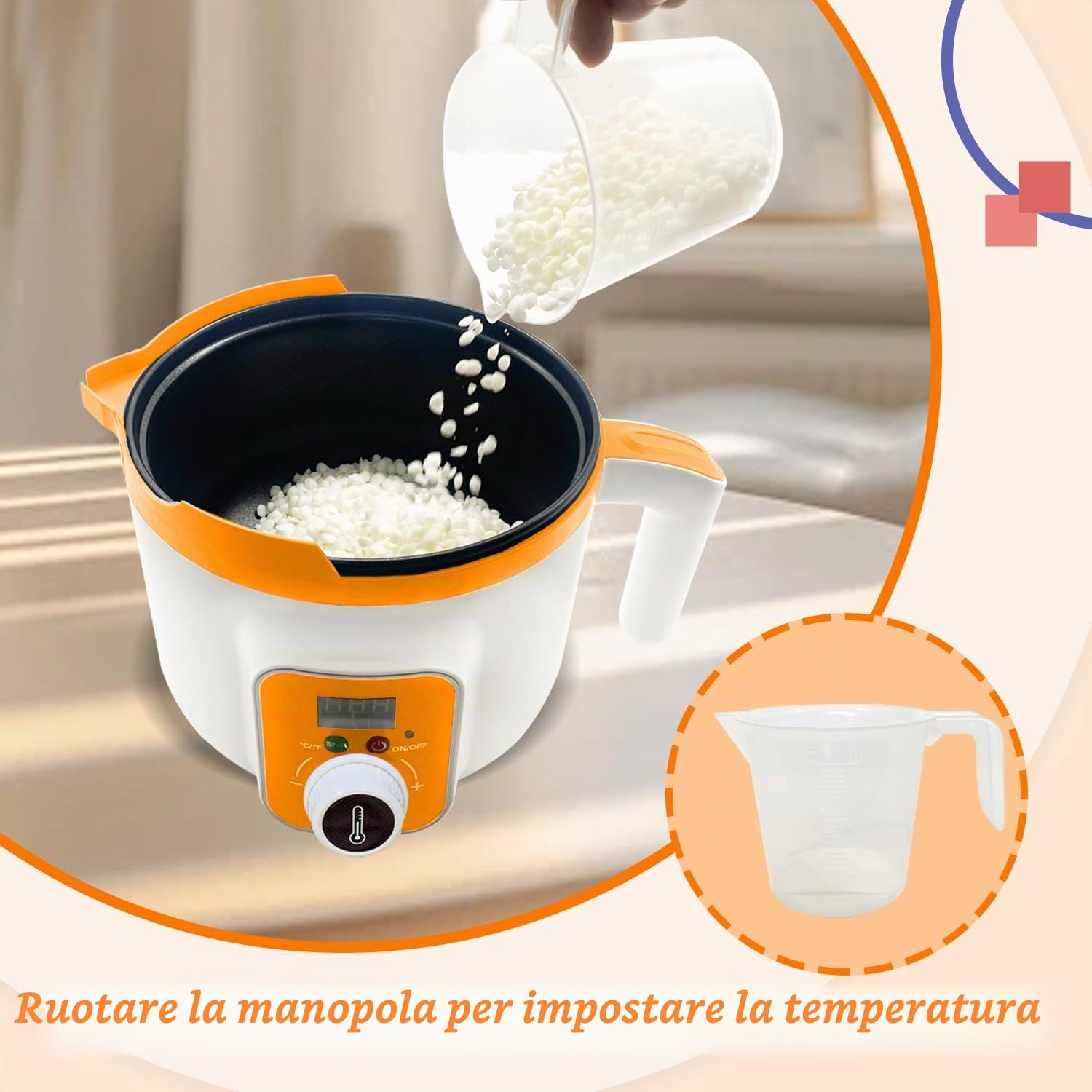 Fondicera Digitale con Beccuccio Versatore per la Produzione di Candele – Pentolino Elettrico con Indicatore di Temperatura e Spegnimento Automatico