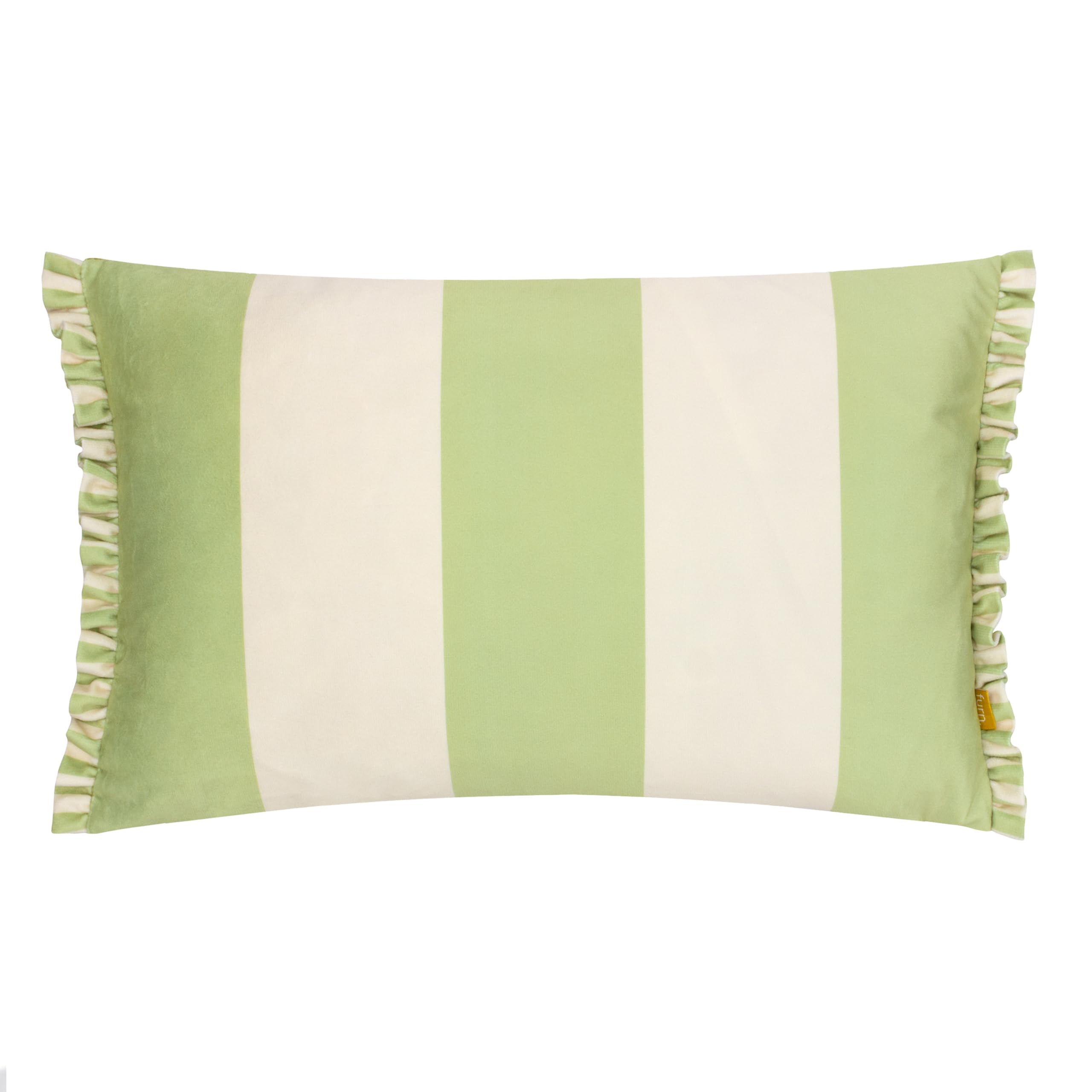 furn. Araya Striped Velvet Frilled Cushion Cover, Green, 30 x 50 cm