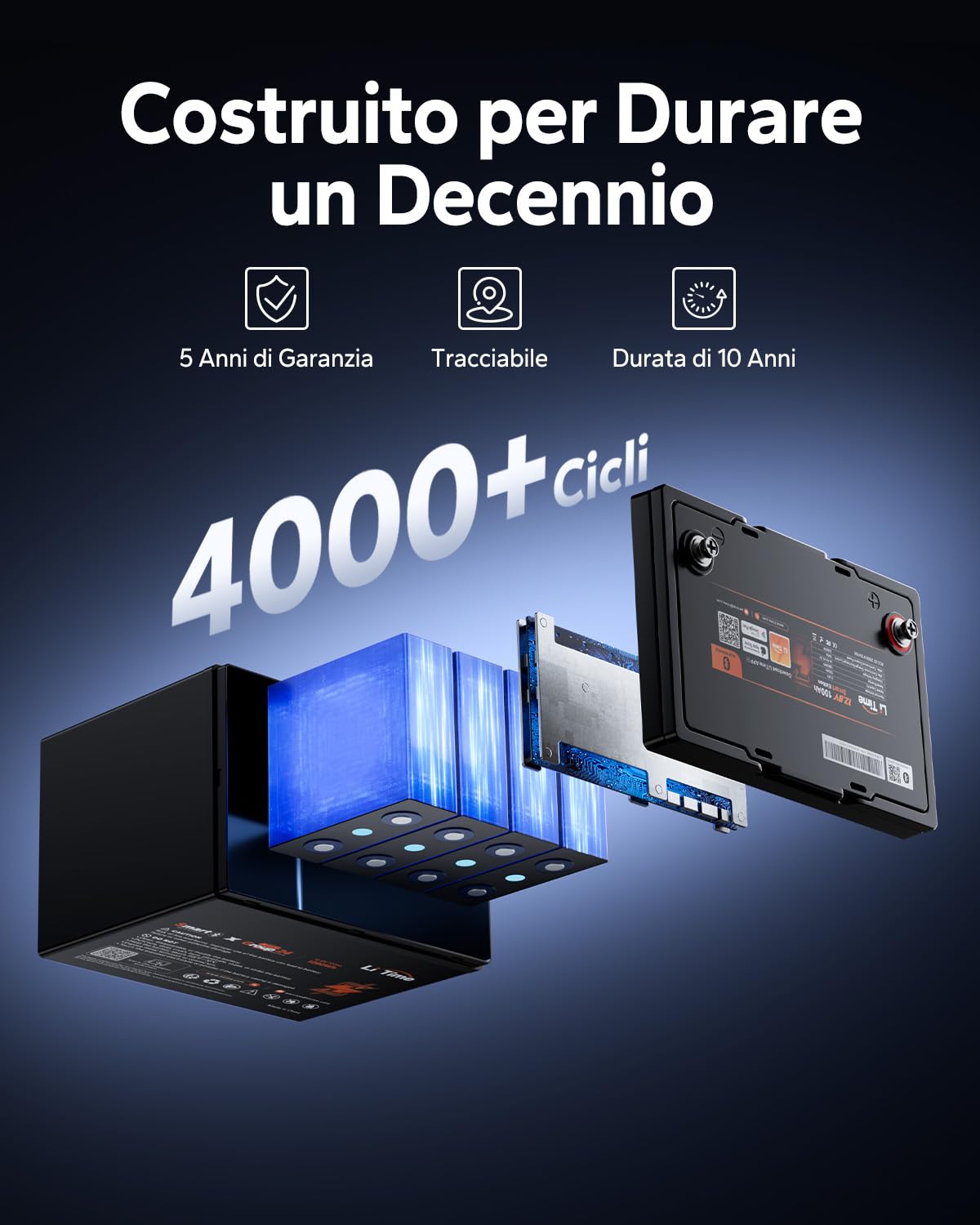 LiTime Batteria Litio 12V 100Ah con Bluetooth per Camper, Barche (3 PACK)