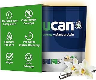UCAN Energy + Plant Protein Powder - Vegan Plant Based Protein 20g Pea Protein with Amino Acids EAAs & BCCAs - Keto Protein Powder - No Added Sugar, Gluten-Free - Vanilla - 12 Servings