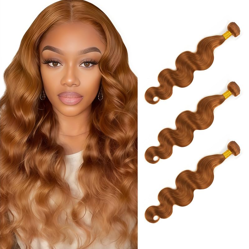 Light Brown 3 Bundles Human Hair Body Wave Color 30 Brazilian Virgin Hair Bundles 16 18 20 Inch Brown Body Wave Bundle Hair Extensions 300g