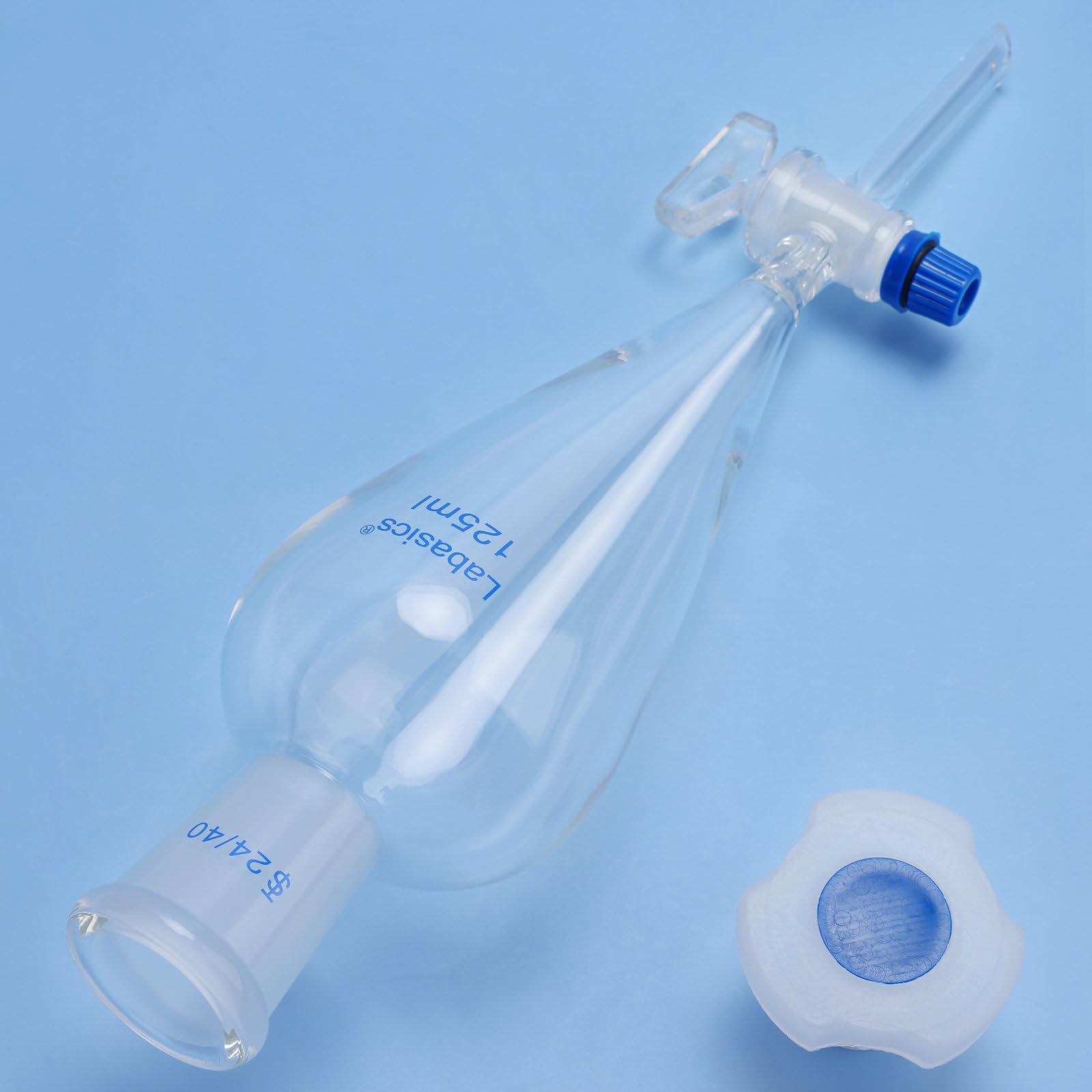 Labasics Entonnoir de Séparation Conique en Verre Borosilicaté 125 ml avec Robinet en Verre, Idéal pour la Séparation des Liquides en Laboratoire