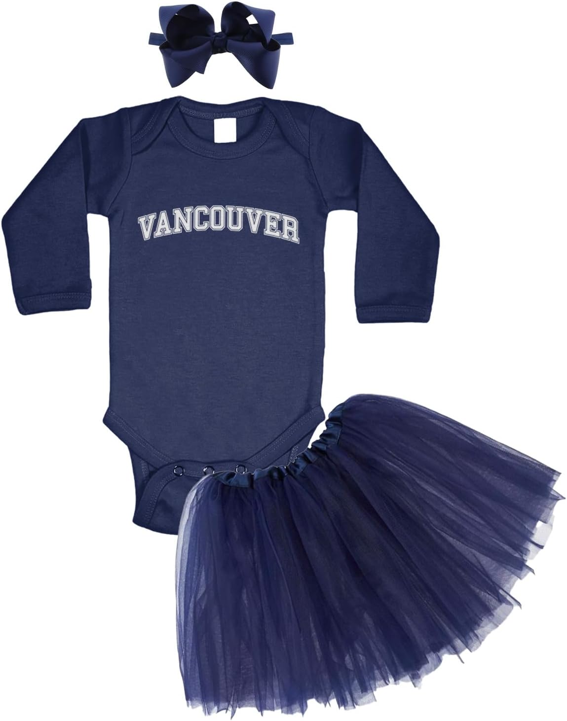 Vancouver - State Proud Strong Pride Sports Baby Bodysuit + Tutu Skirt + Bow Headband Set