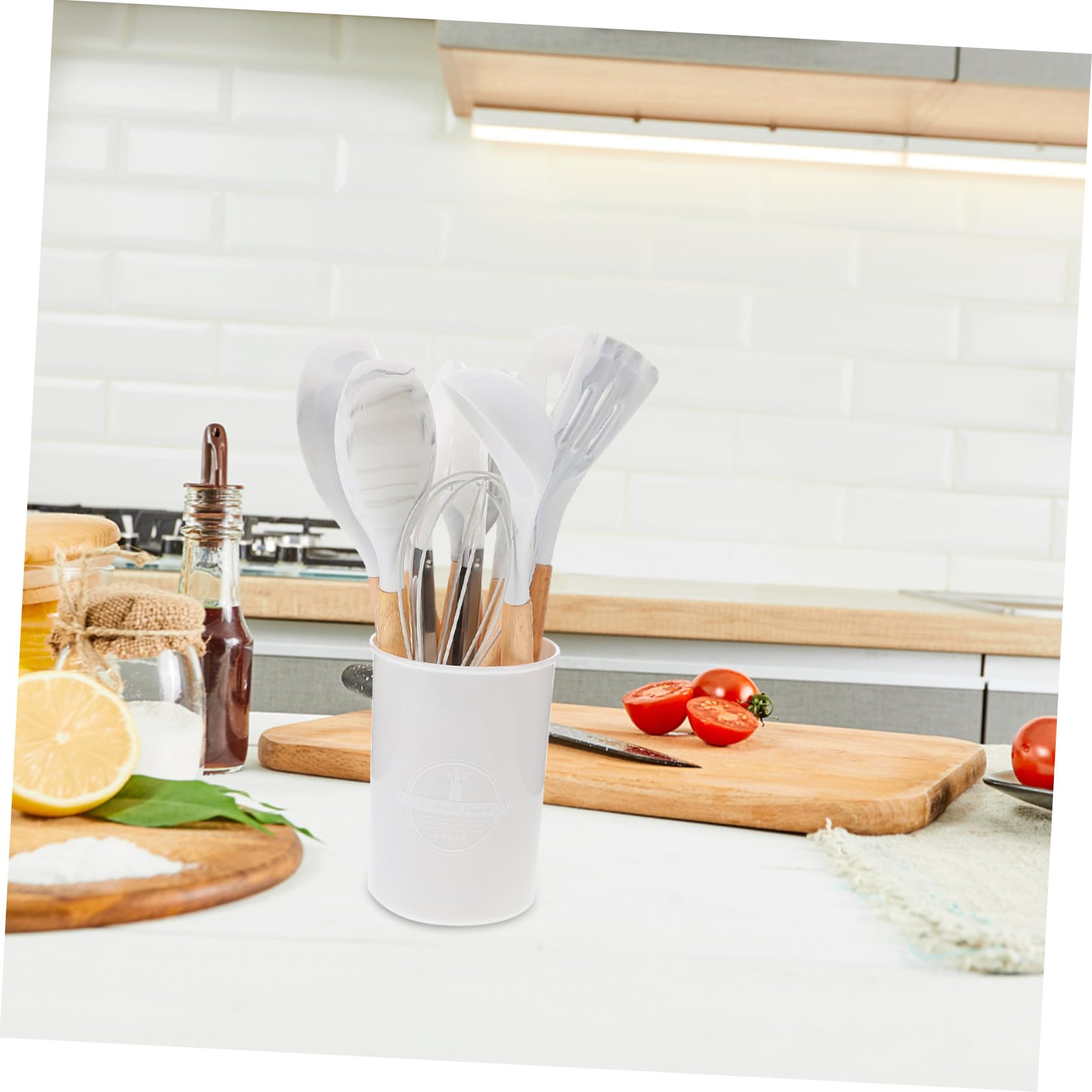 12pezzi Utensili Da Cucina Silicone Manici Legno e Contenitore Strumenti Antiadherenti Per Cottura Per Chef e Appassionati Di Cucina