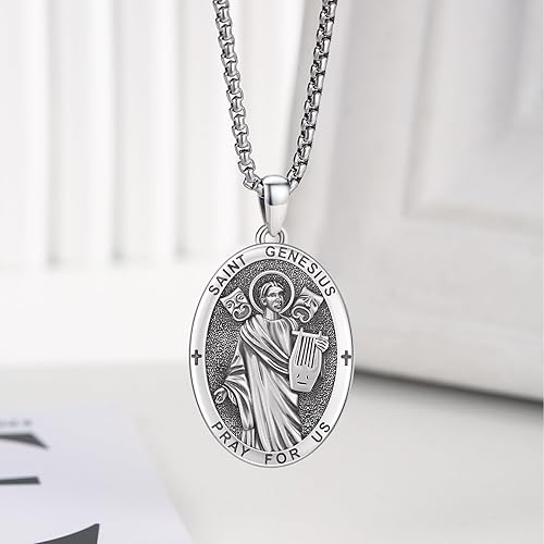 Vista 65 de Collar con colgante de plata de ley 925 con medalla de San Patrón, joyería religiosa para hombres y mujeres, con cadena de acero inoxidable 316L