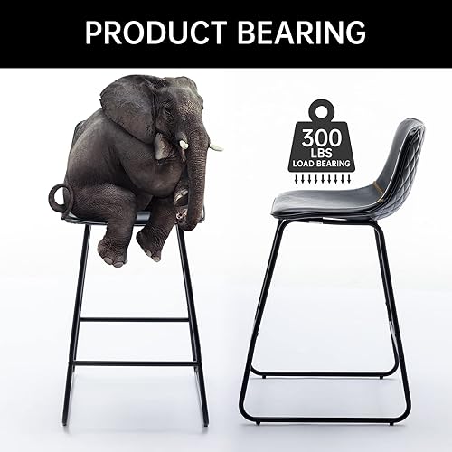 Miniatura 8 de Juego de 4 taburetes de bar industriales de piel sintética, sillas de comedor urbanas sin brazos con patas de metal, modernos taburetes de bar de