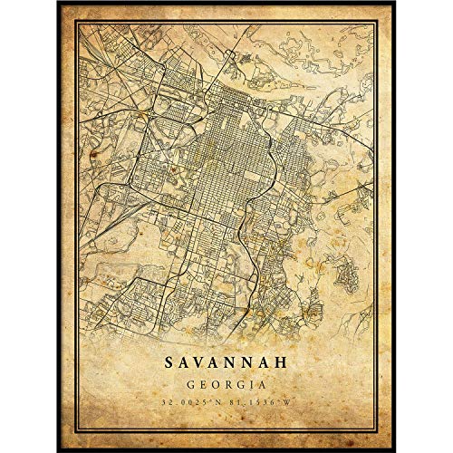 Savannah map Vintage Style Poster Print | Old City Artwork Prints...