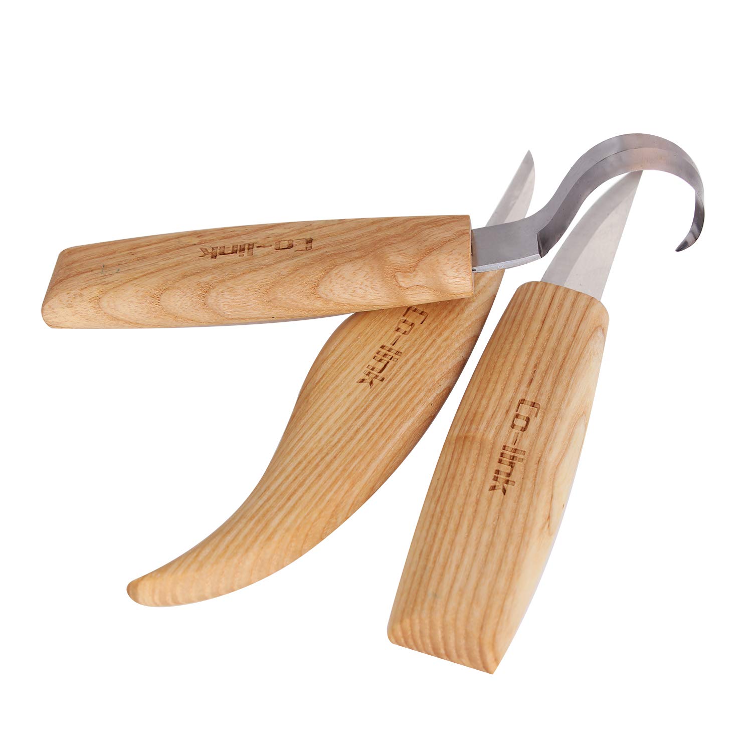 Cuchillo de Gancho de Talla de Madera para tallar cucharas Tazones Kuksa y Tazas, Herramientas de Tallado de Cuchara para diestrus Viene con un compuesto de pulido de cuero y una bolsa de tela