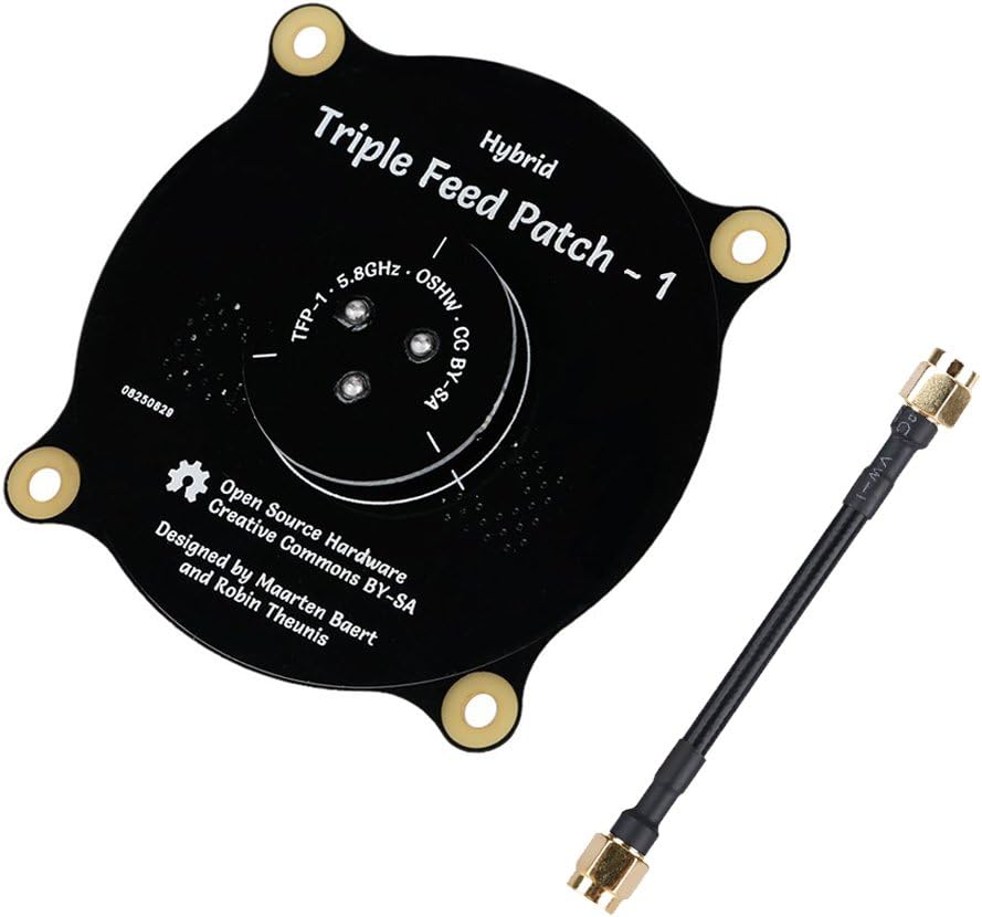 5.8GHz FPV Triple Feed Patch Antenna, RCmall 9.4dBi High Accuracy SMA Male to SMA Male Cable Adapter, Directional Circularly Polarized Antenna for FPV Racing Drone