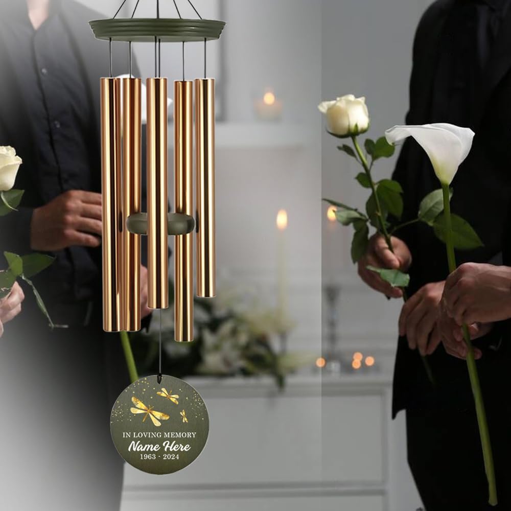 Sympathy Wind Chimes, 36inch Personalized Dragonfly Wind Chimes, for Loss of Loved One, Memorial Gifts for Funeral, Windchime in Memory of Dad/Mom/Husband/Wife (Produced in USA)