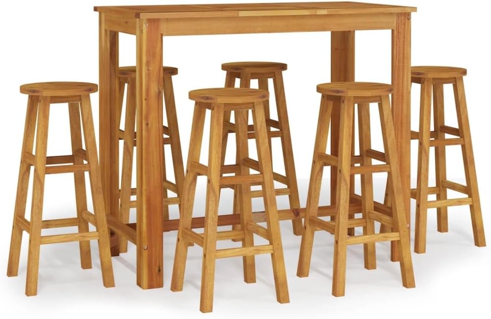 7 Piece Patio Bar Set Solid Wood Acacia, Garden Furniture Sets