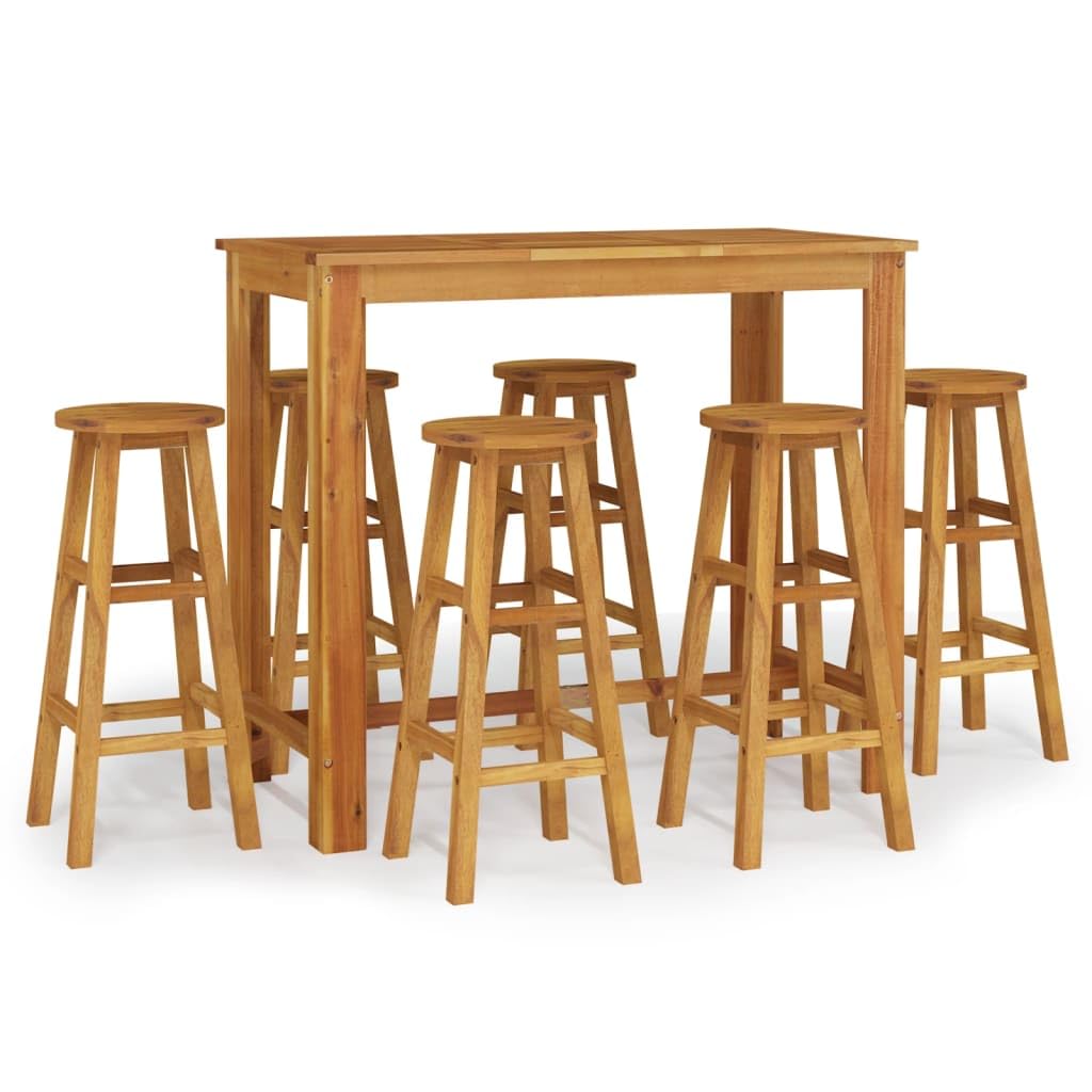 Ensemble de Bar de Jardin 7 pcs Bois d'acacia Solide Salons de Jardin Brun,3154395