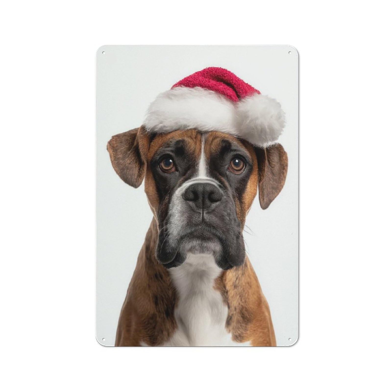 Junmoney Christmas Boxer Dog With Santa Hat Printed Metal Sign 30X20cm For Kitchen Or Home Bar, For Kitchen Decor Lovers, For Retro Home Interiors