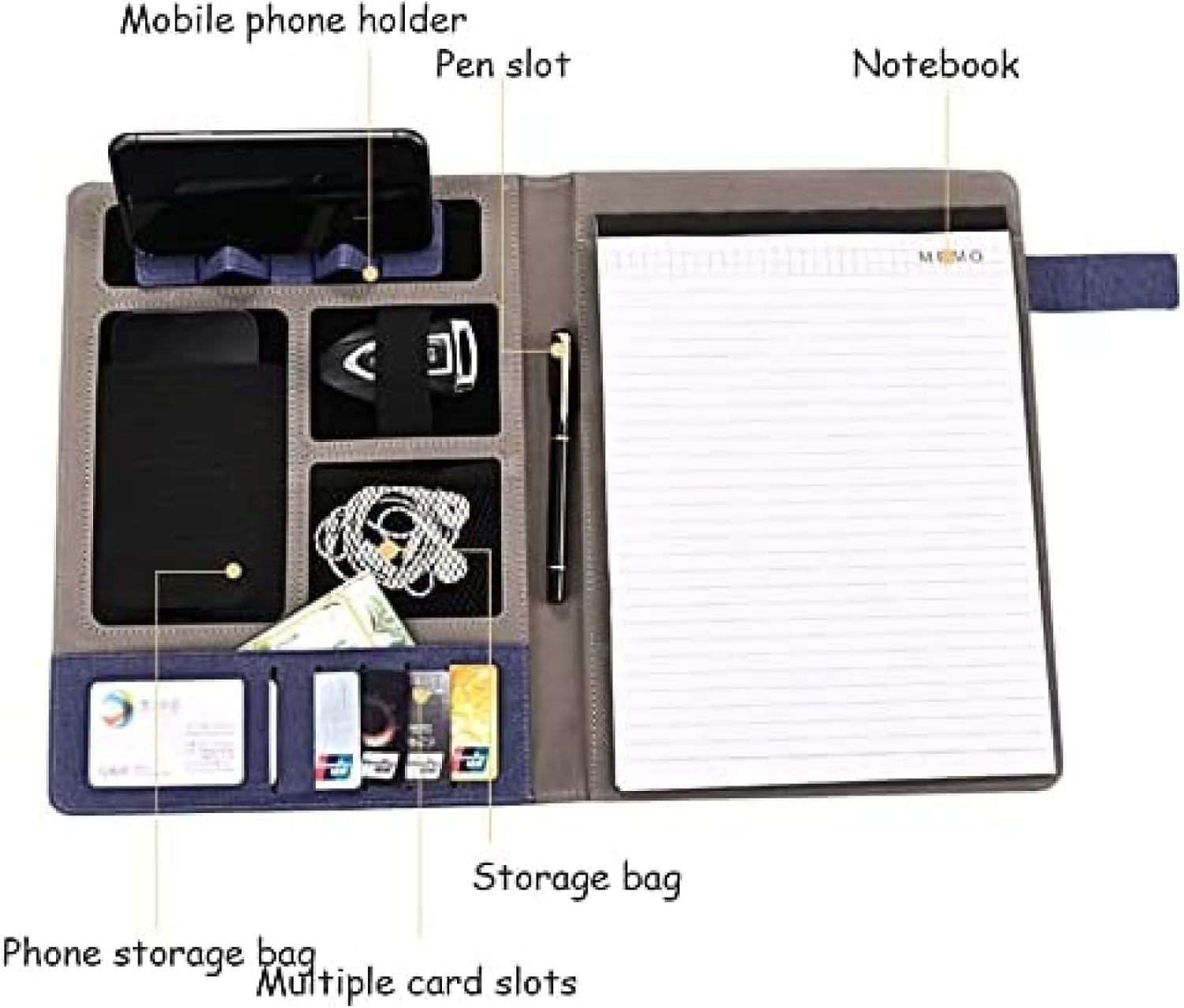 Biurowa Sztuczna Skórzana Klamra Magnetyczna A4 Portfolio Biznesowe Teczka Profesjonalny Organizer Konferencyjny Etui Na Cv I Dokumenty, Podkładka Do Pisania, Uchwyt Na Kart, Blue, 24 * 32cm