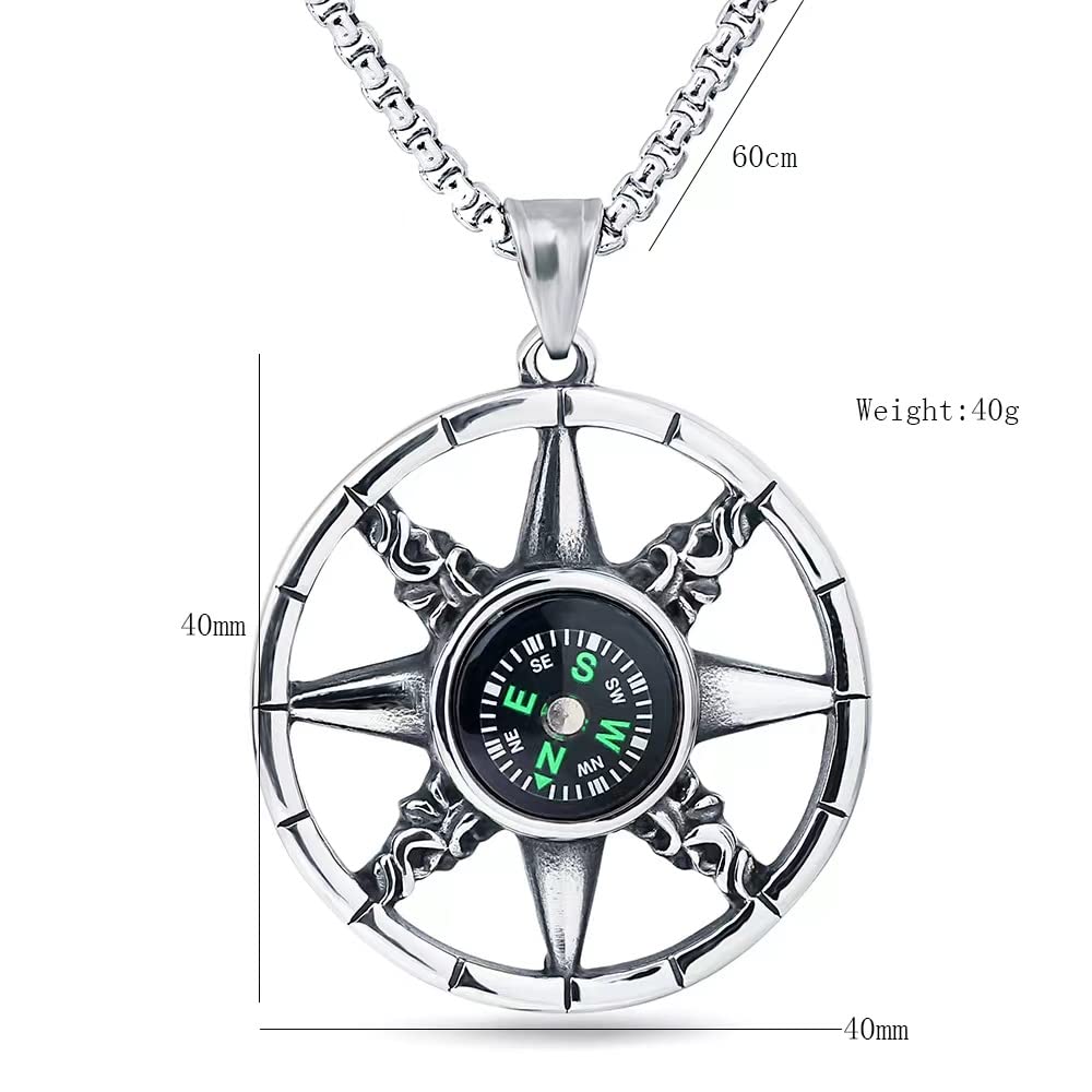 SUYGGCK Collana Necklace A Ciondolo della Bussola Marinaio Uomini da 60 Cm Donni di Gioielleria di Gioielli di Gioielli-Silver