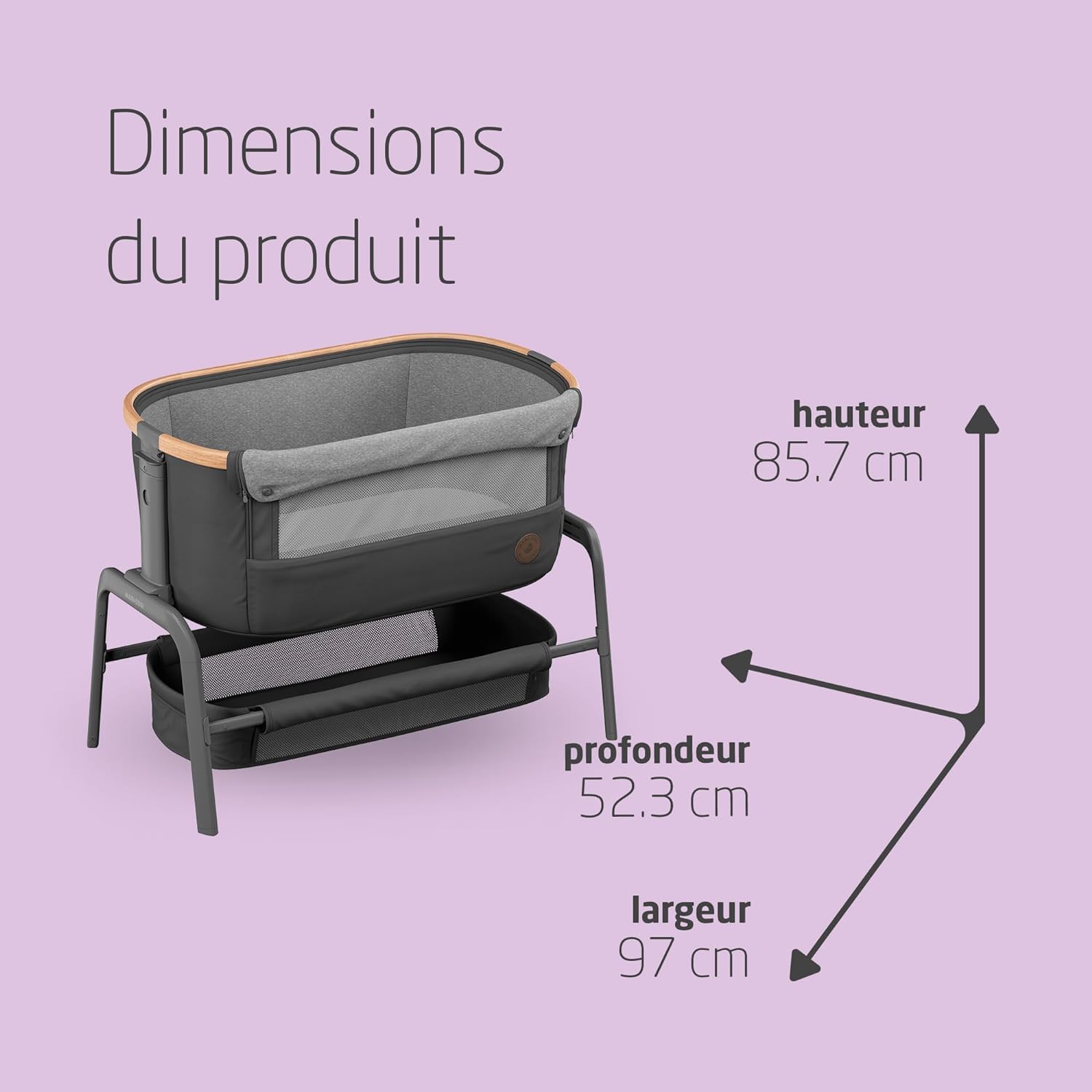 Maxi-Cosi Iora Berceau Cododo, Lit Cododo Bebe Pliable, 0-6 Mois, 9 kg Max, 4 Inclinaisons et 5 Hauteurs, Système Coulissant, Matelas Confort, Grand Panier, Facile à Transporter, Essential Graphite