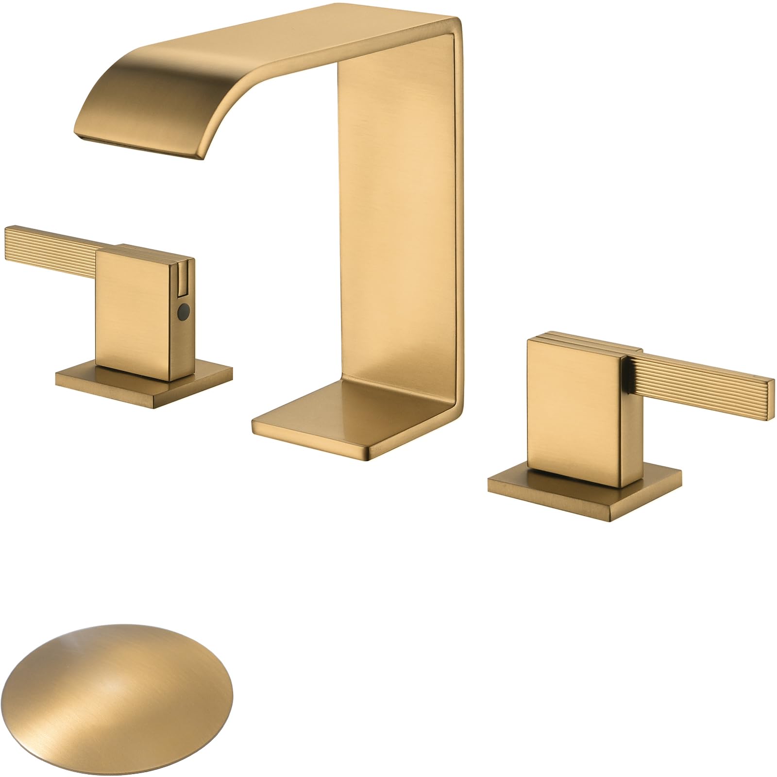 TRUSTMIGold Bathroom Faucet 2 Handle 8 Inch Widespread, Square Waterfall Bathroom Sink Faucet 3 Hole with Metal Waste Drain, Brushed Brass