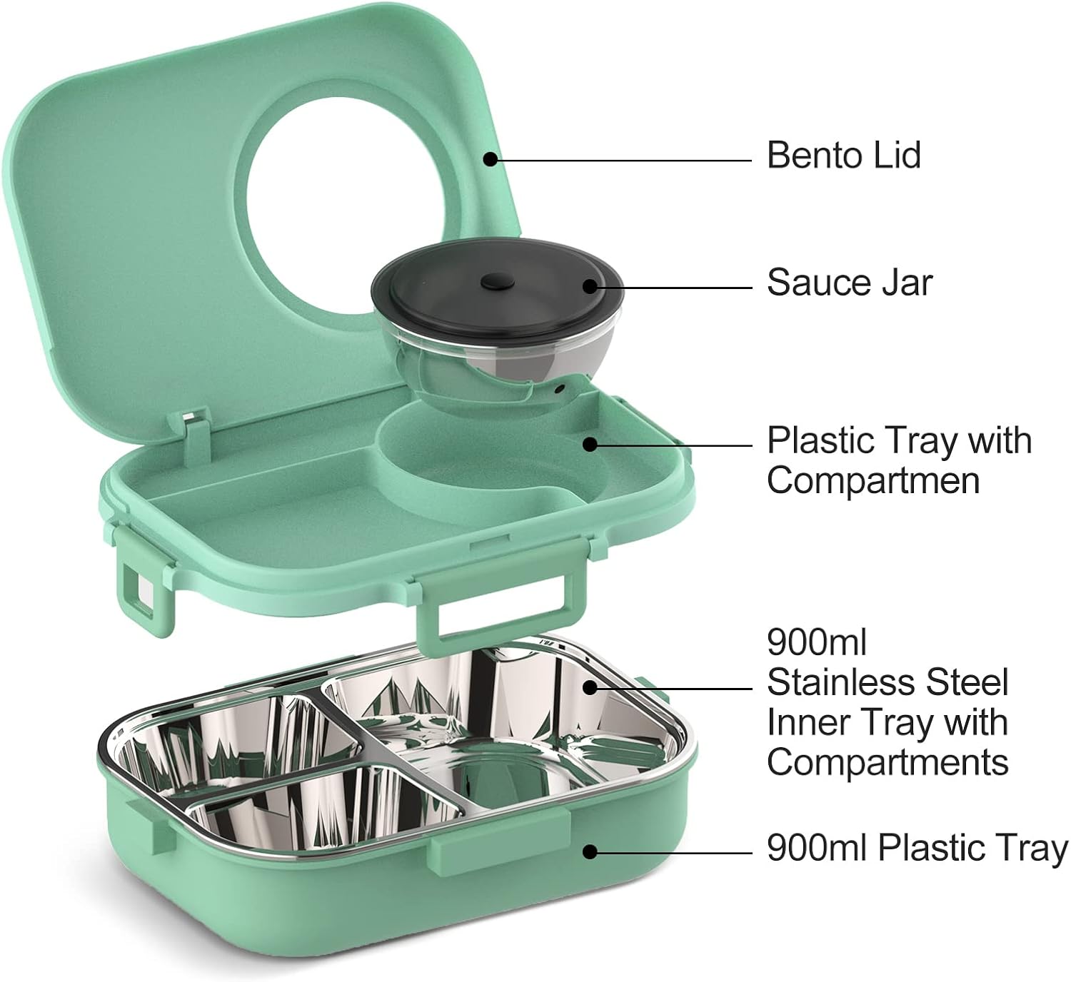 YBOBK HOME Cute Camera-Shape Portable Bento Box For Kids To School, 3 Compartments Divided Lunch Container Thermal Lunch Box For Food, Stainless Steel Insulated Food Container With Bag (Green 37oz)