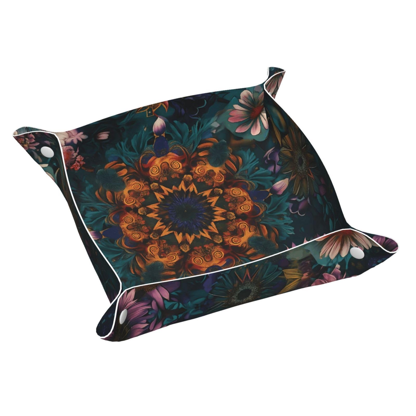 HLBSDM Mandala Flowers Tray Men's Leather Valet Parking Portable Entrance Trays Bedside Storage Box
