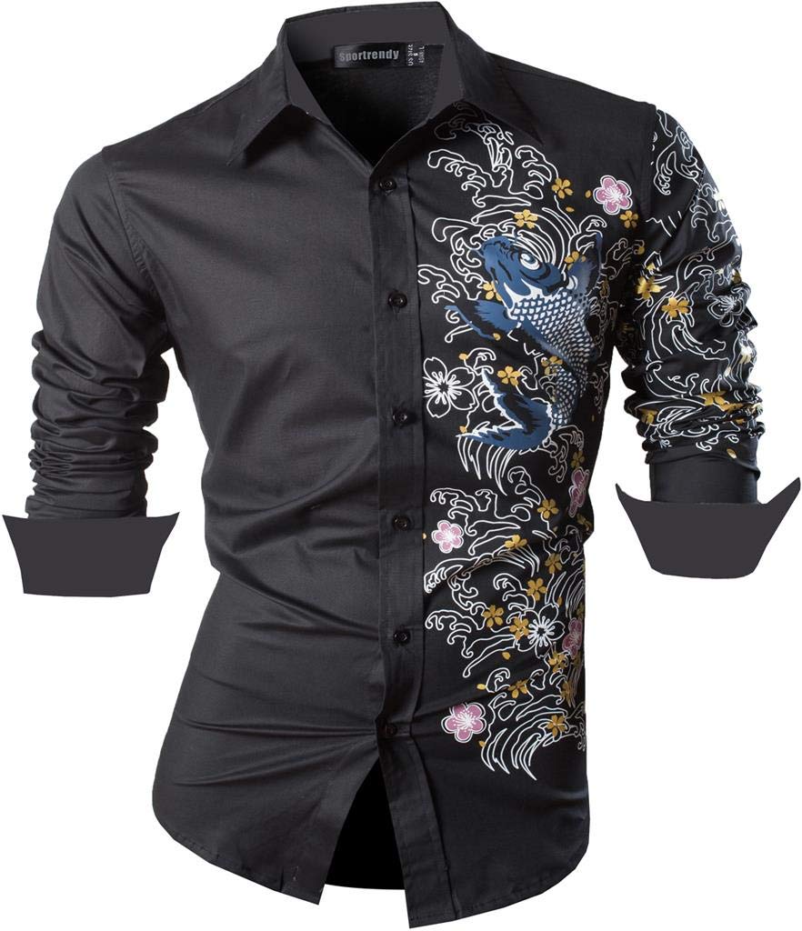 Sportrendy Men's Casual Shirts Slim Button Down Long Sleeves Dress Shirts Tops JZS041 M Jzs091_black
