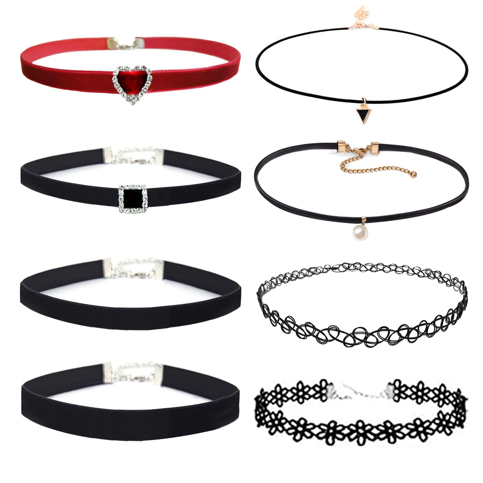 EQLEF Lace Choker Necklace Set, Gothic Pendant Necklace Tattoo Choker for Women Teens Girls White and Black (Type 1)