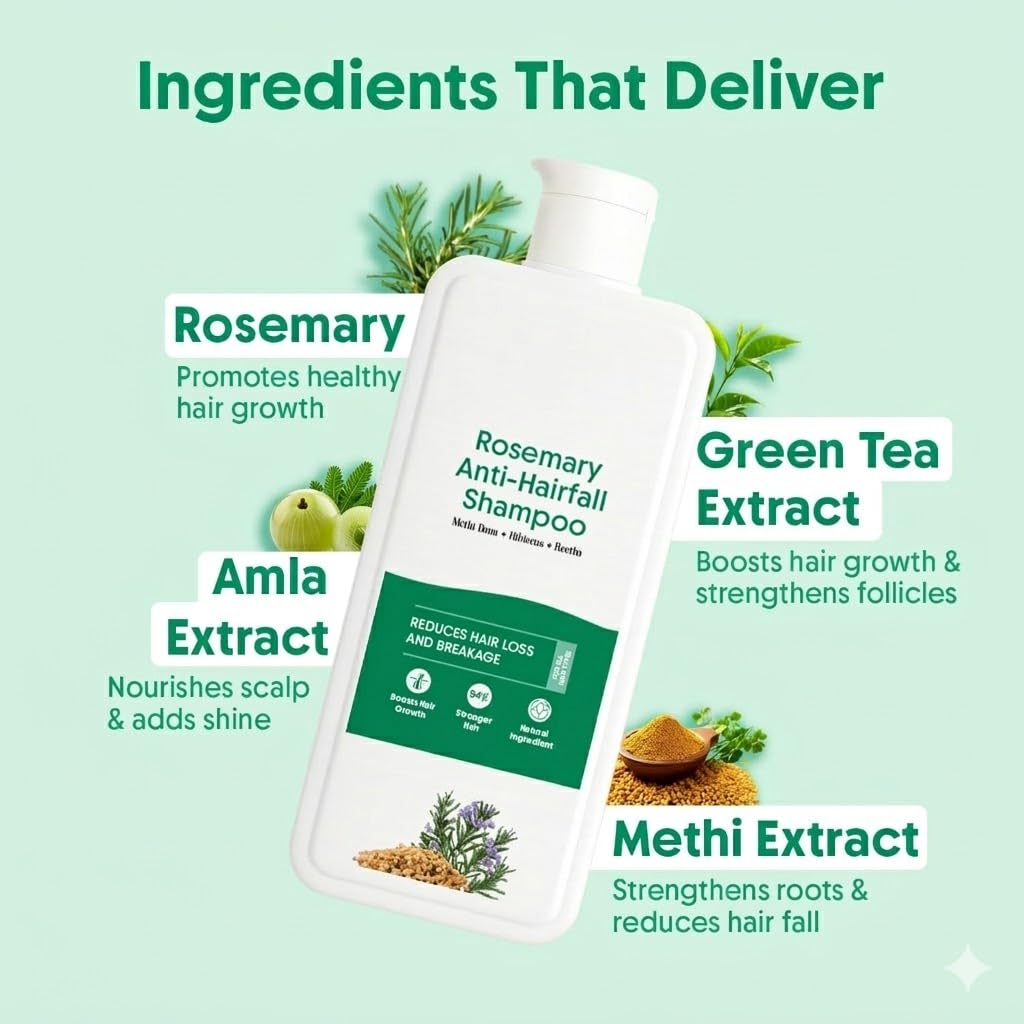 Rosemary Anti Hair Fall Shampoo for Thinning Hair, Reduces Hair Loss & Breakage, Strengthening Herbal Formula for Men & Women, Natural Scalp Care for Hair Growth & Volume 300ml