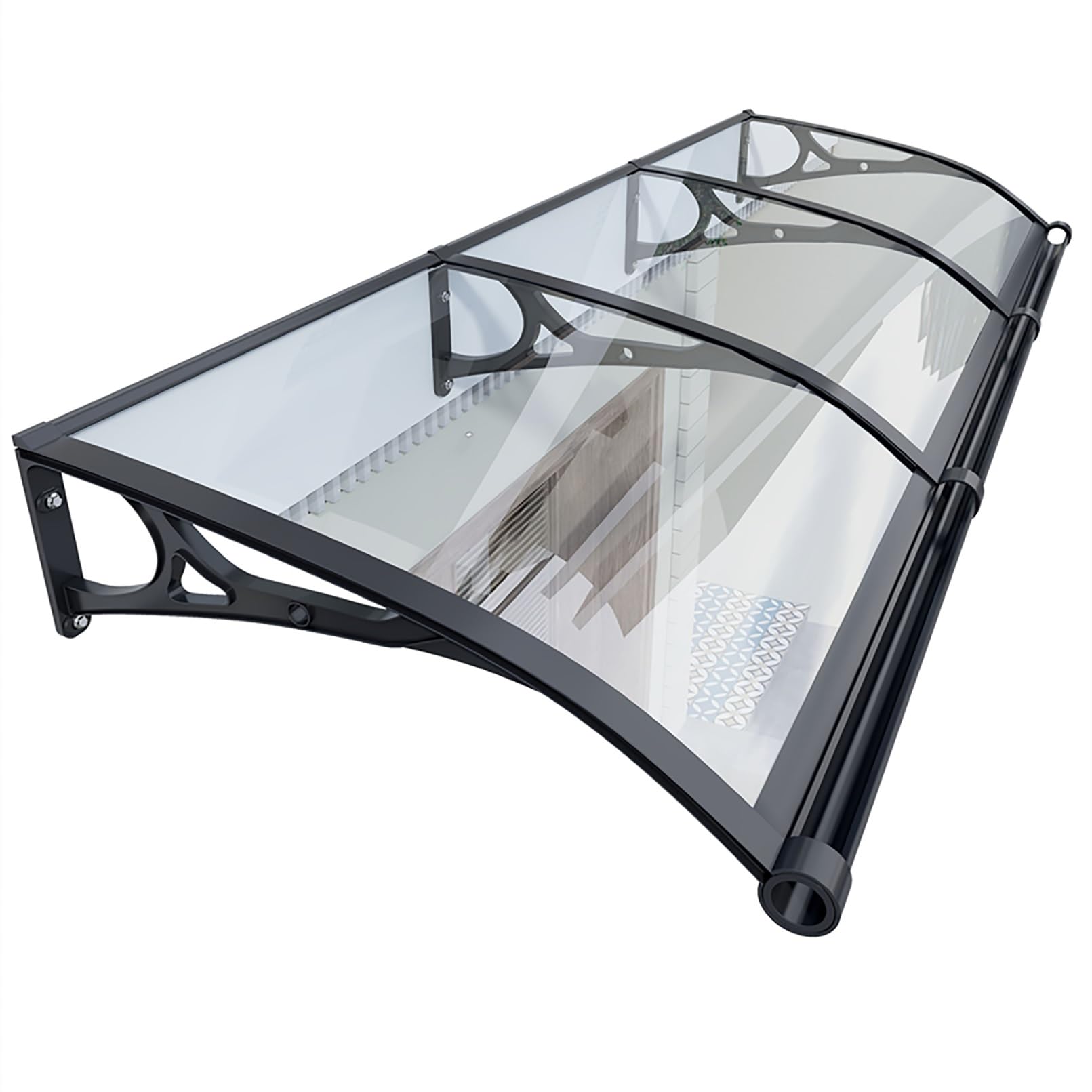 LWJSOCP Polycarbonate Door Canopy Outdoor Awning with Aluminum Bracket Waterproof & Snowproof Clear Entryway Shelter for Garden 47.2x47.2in (W120xL120cm)