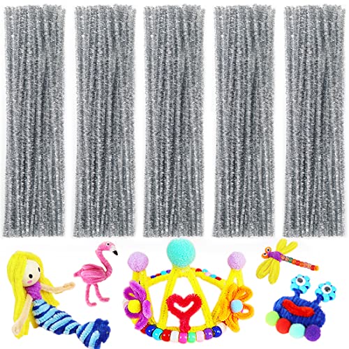 Image of Silver Glittery Pipe Cleaners for Arts & Crafts - Craft Supplies, Art Supplies