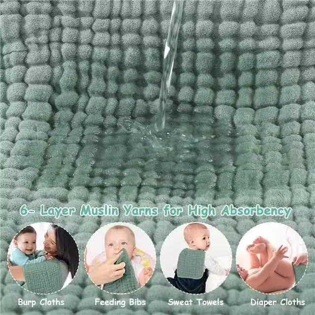 Image of Muslin Burp Cloths for Baby,100% Cotton Baby Washcloths for Baby, Large 20''X 10'' Super Soft and Absorbent,10 Pack (Dark Green, 25 * 50)