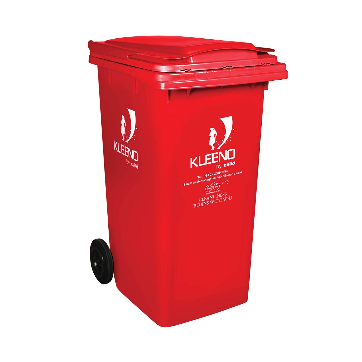 CELLO Plastic Wheel Manual-Lift Garbage Waste Dustbin 240 Ltr-Red-image-18