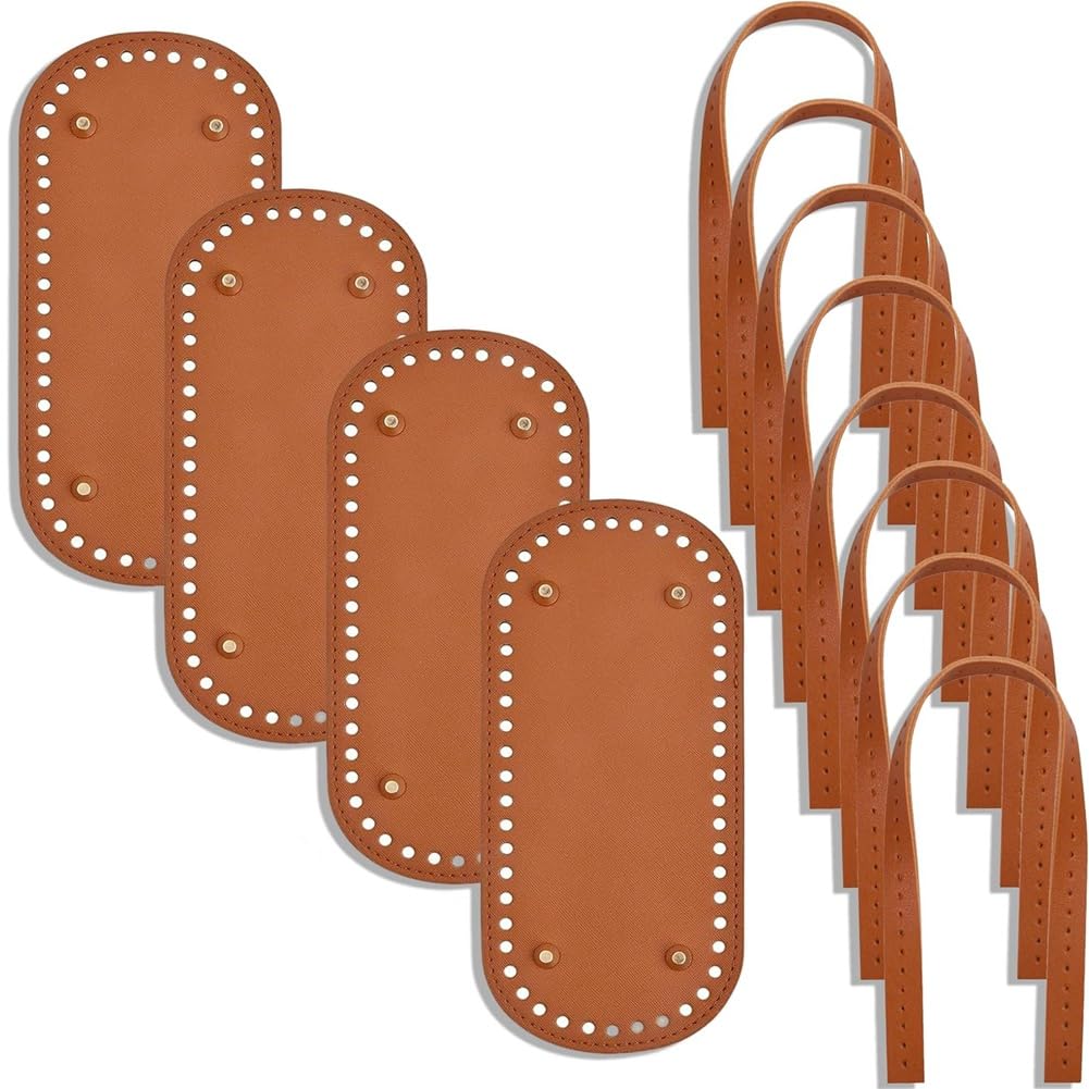 IJSDNVJNDX PU Leather Bag Bottom 4 Pcs, for Crochet,for DIY Knitting Handbag Purse Tote Shoulder Bag Making-Brown