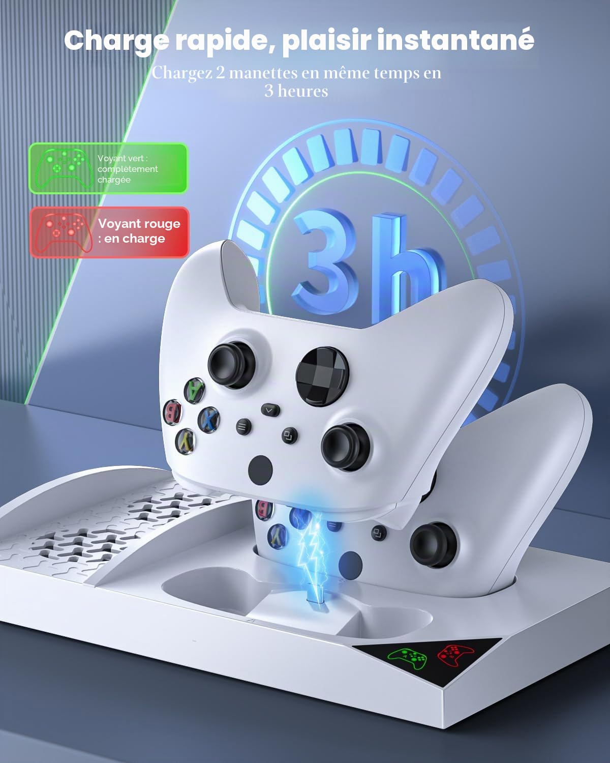 Support de Chargeur avec Ventilateur de Refroidissement pour Xbox Series S Console & Manette,Station d'accueil Verticale avec 2 x 1400mAh Batterie Rechargeable & Couvercle (Blanc)