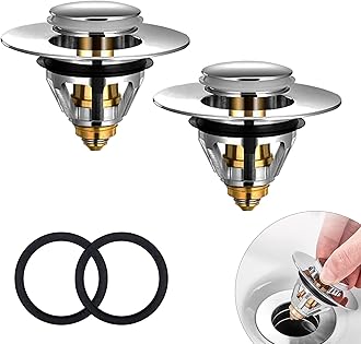 Sink Plug, Bathroom Pop Up Sink Plug Replacement Spring Core Copper, Universal Bath Plug Brass Bounce Core Push Type, Drain Plug No Overflow Basin Drain Filter with Basket (2 Pcs,38-44mm)
