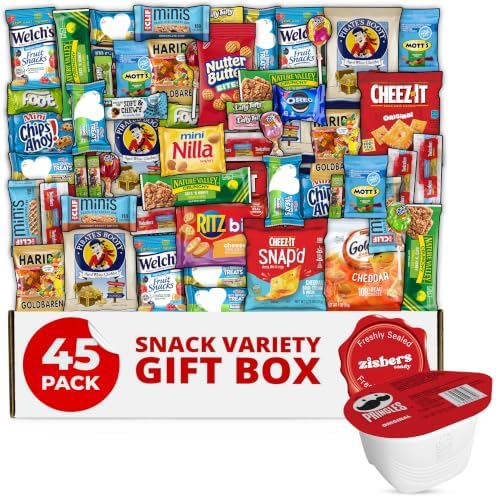 Snack Box Care Package Gift Box 45 Count - Large Variety Snack & Treats for College Students, Adults, Kids, and Office Treats - Zisbers