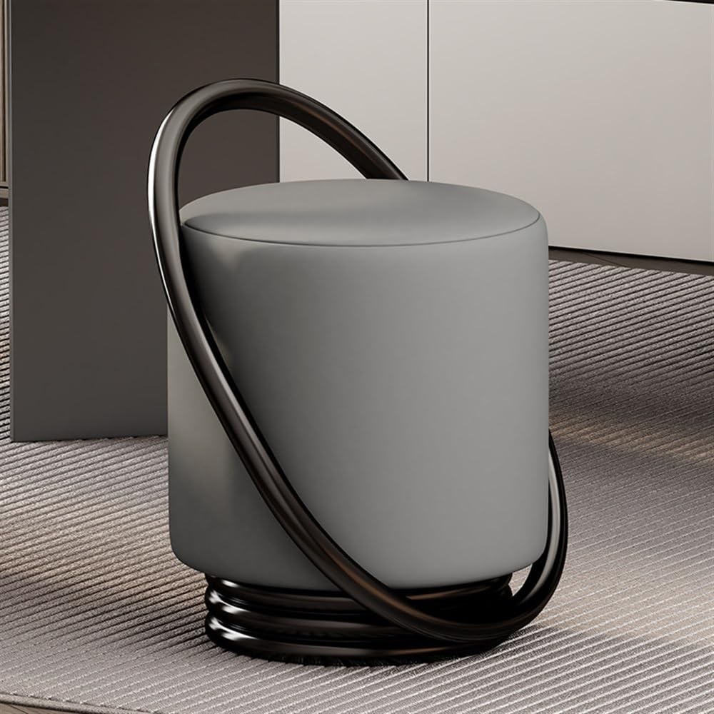 Stool, Creative Makeup Stool Round Footstool Dressing with Backrest Entry Shoe Suitable for Bedroom Living Room Office(Grey)