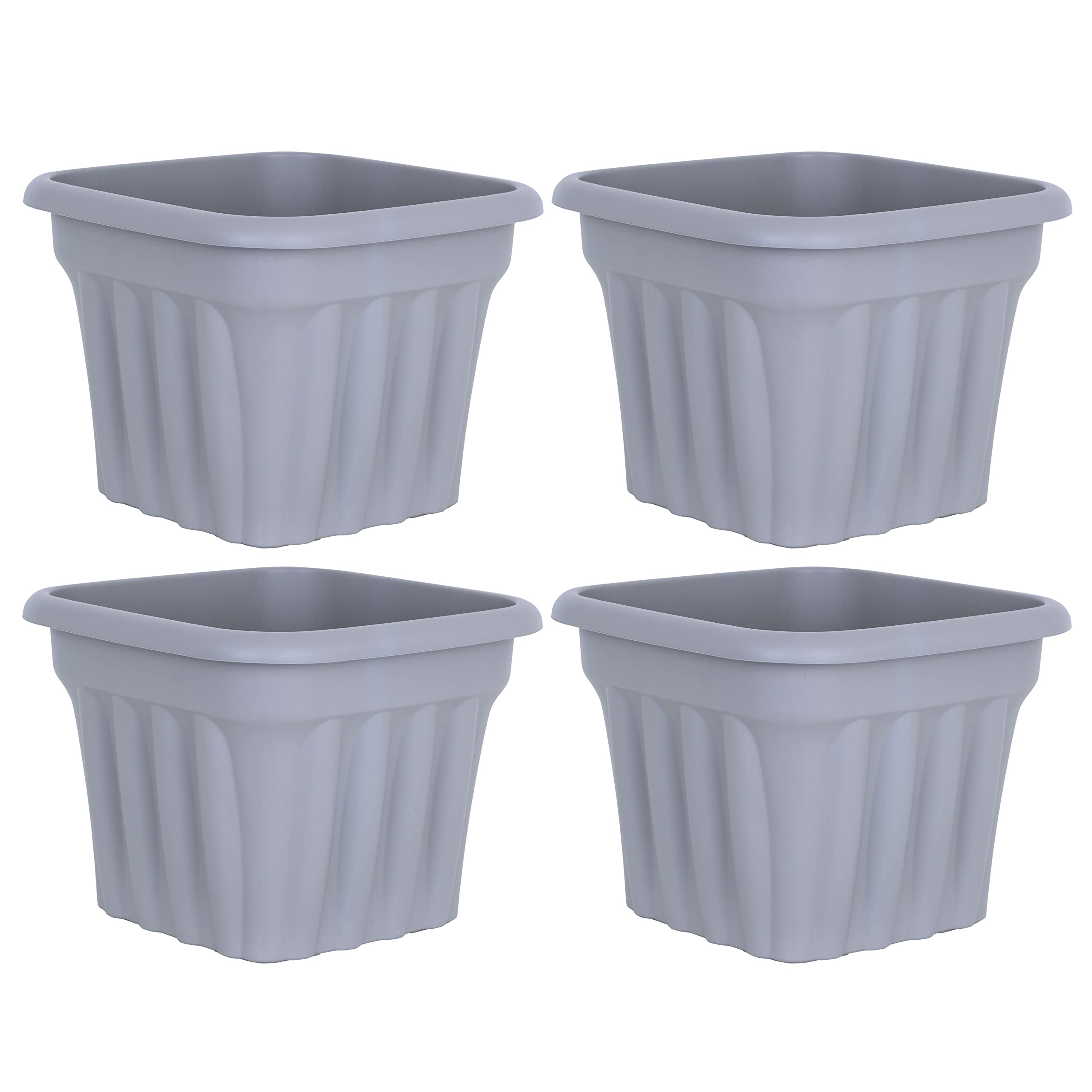 M1ss Grey Set Of 4-40Cm Traditional Square Planter Upcycled Plastic Weather Resistant Flower Pots Plant Pot Container Decorative Home Gardening Nursery Aloe Orchid Seedlings Sapling Drainage Holes