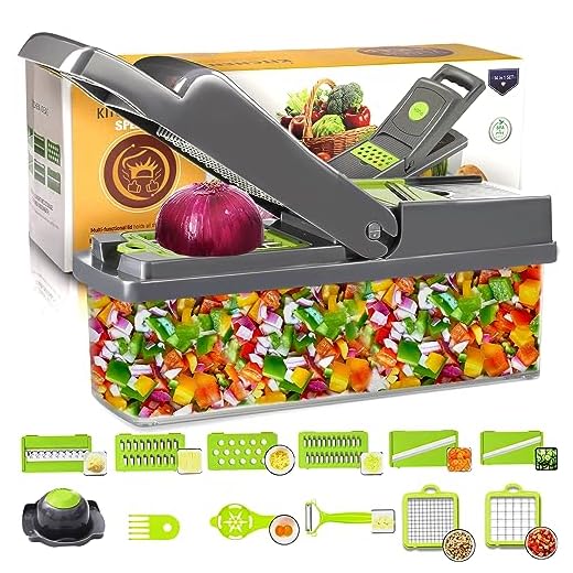 SPLMIFA Vegetable Chopper - Adjustable Vegetable Slicer - Kitchen Gift Gadget Slicer for Salad Potatoes Carrots Garlic with Container Onion Chopper with Container - Professional Food Chopper 12 in 1