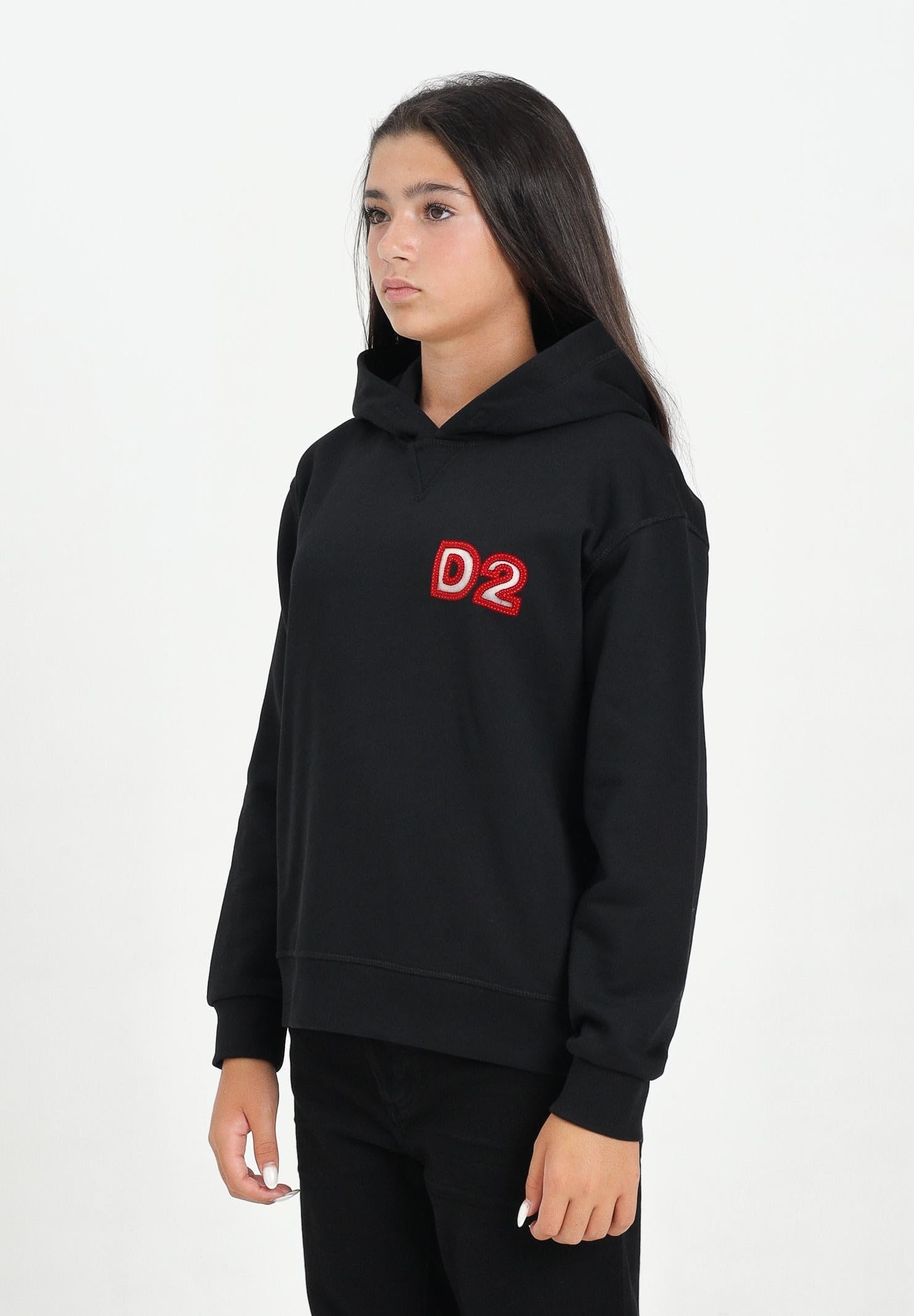 DSQUARED2 Felpa con Cappuccio Nera per Donna, Ragazzi e Bambini con Logo Beads