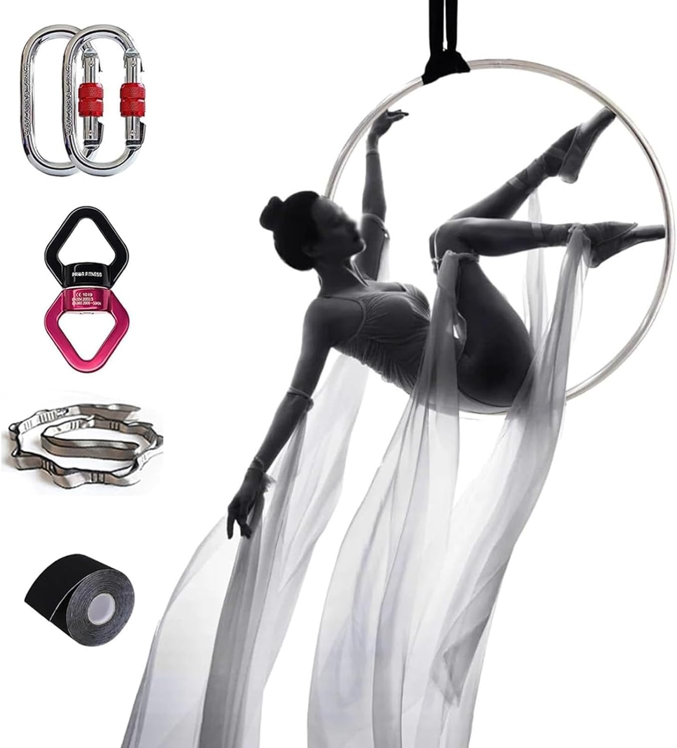 Aerial Yoga Hoop, Aerial Yoga Rotating Rings,Professional Suspension Ring with Rigging Kit, Fully Strength Tested, for Fitness Dancing Performance