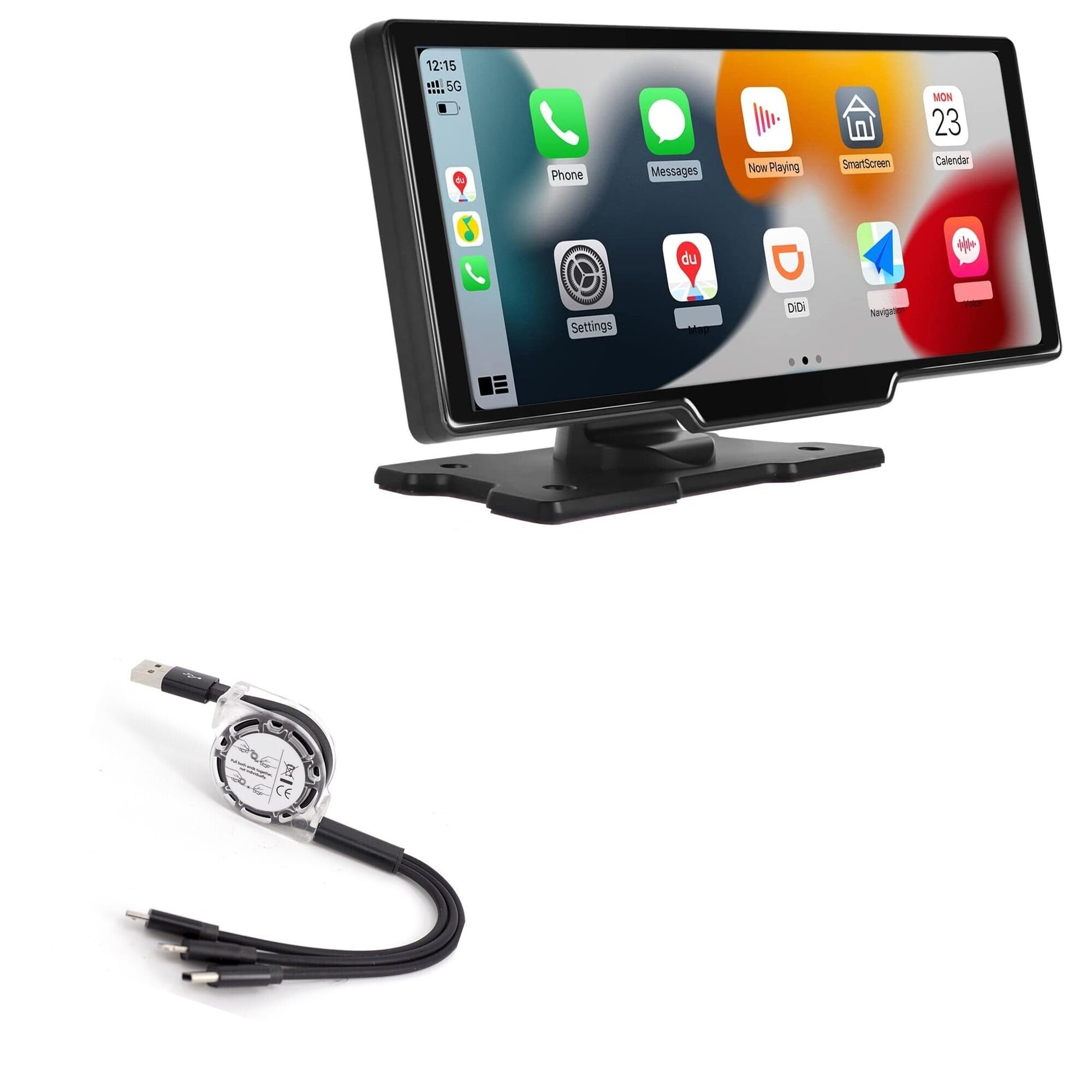 BoxWave Cable Compatible with LYTDZ-CA Portable Car Radio (9.3 in) - AllCharge miniSync, Retractable, Portable USB Cable - Jet Black