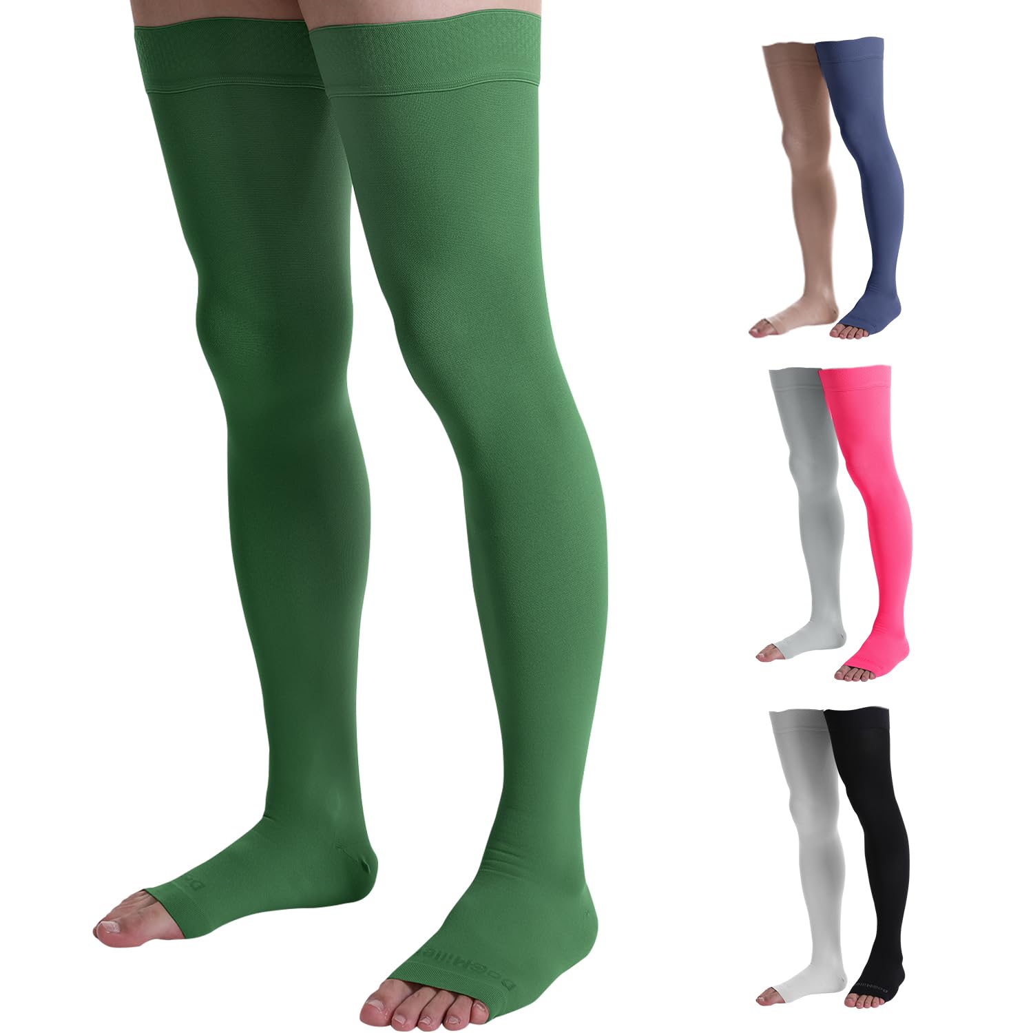 Doc Miller Thigh High Open Toe Compression Hose 20-30 mmHg Opaque Stockings