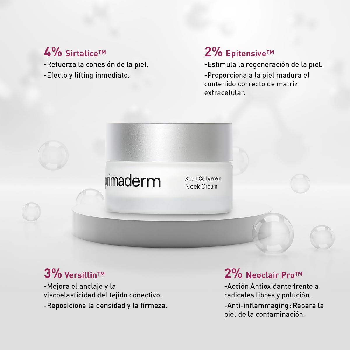 PRIMADERM XPERT Collageneur Neck Cream - Crema de Cuello y Escote Reafirmante - Efecto Lifting Inmediato - Reduce Doble Mentón - Para Todo Tipo de Piel - 50 ml