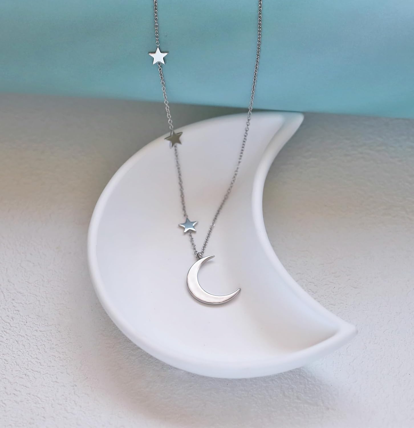 Rnivida Stainless Steel Crescent Moon Pendant Necklace 3 Stars and Moon Jewelry for Her - Image 5